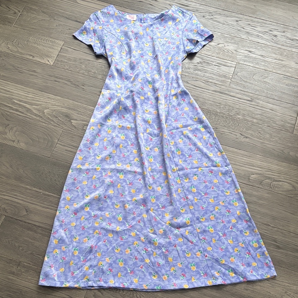 Blowing Bubbles | Vintage 1980’s Light Purple Floral A-Line Dress Flowy Large - Picture 1 of 12